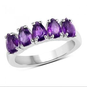 Brilliant Ladies Sterling Silver Amethyst Size 7 Designer Rin